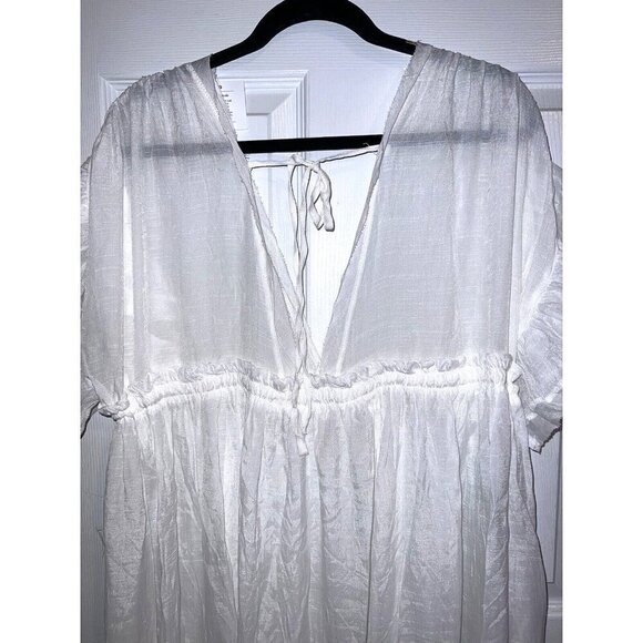 NWT BOHO BEACH HUT White Flowy Long Maxi Gauze Boho Beach CoverUp Dress Pockets - Picture 12 of 15